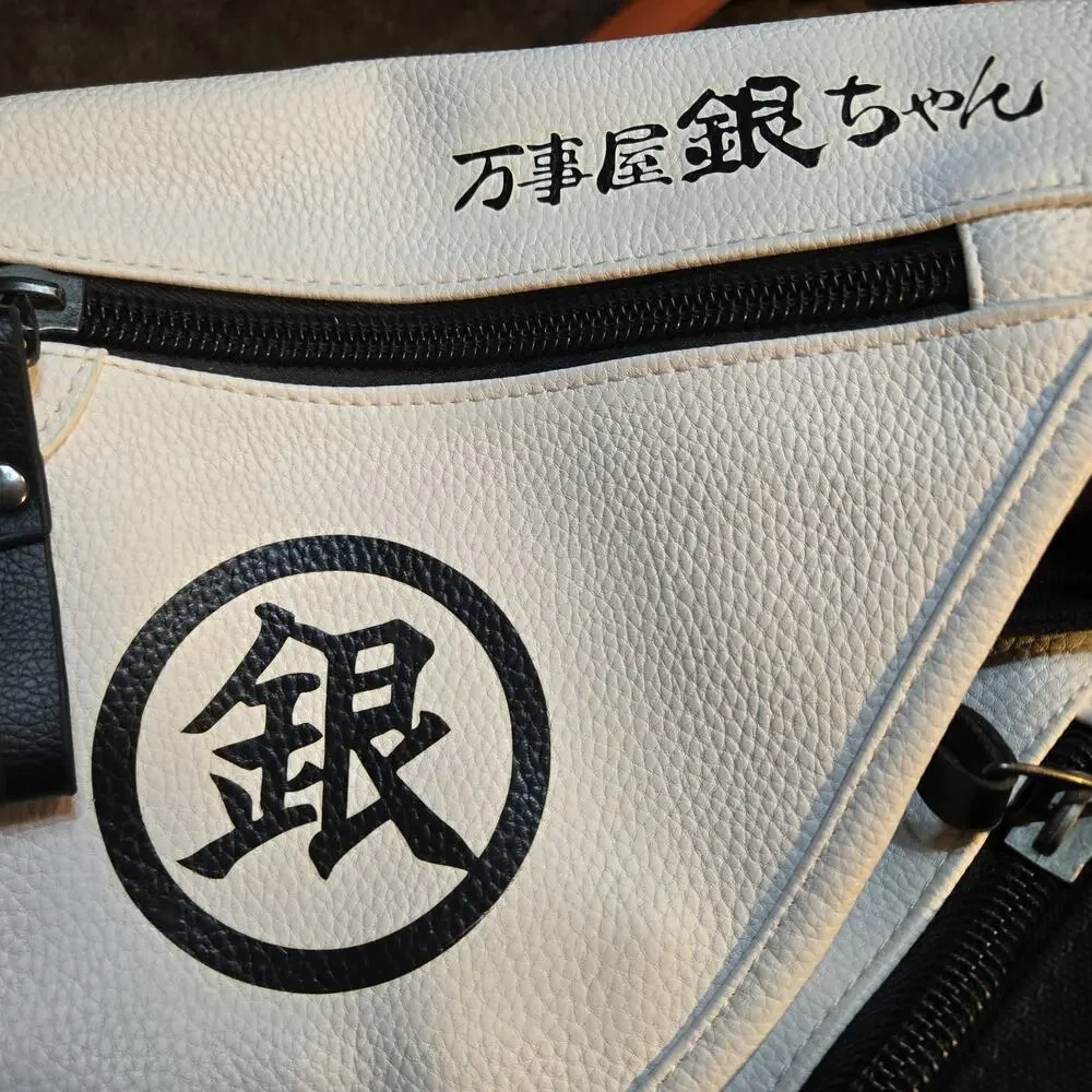 Yorozuya Gin-chan(Gin-Silver)Messenger bag white/ black Faux leather and Canvas
